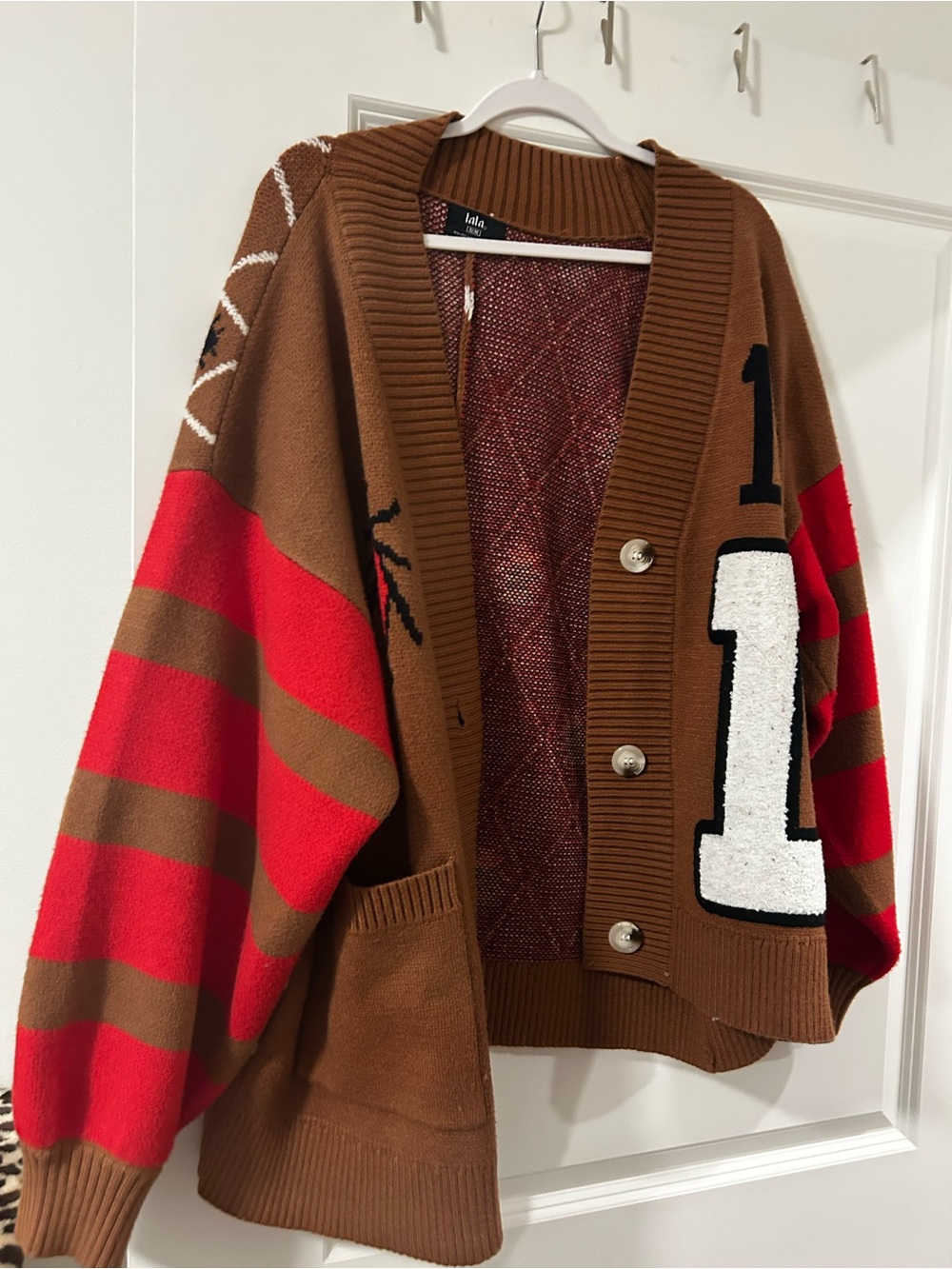 Dressed in LALA Brown and Red Striped Cardigan Sweater